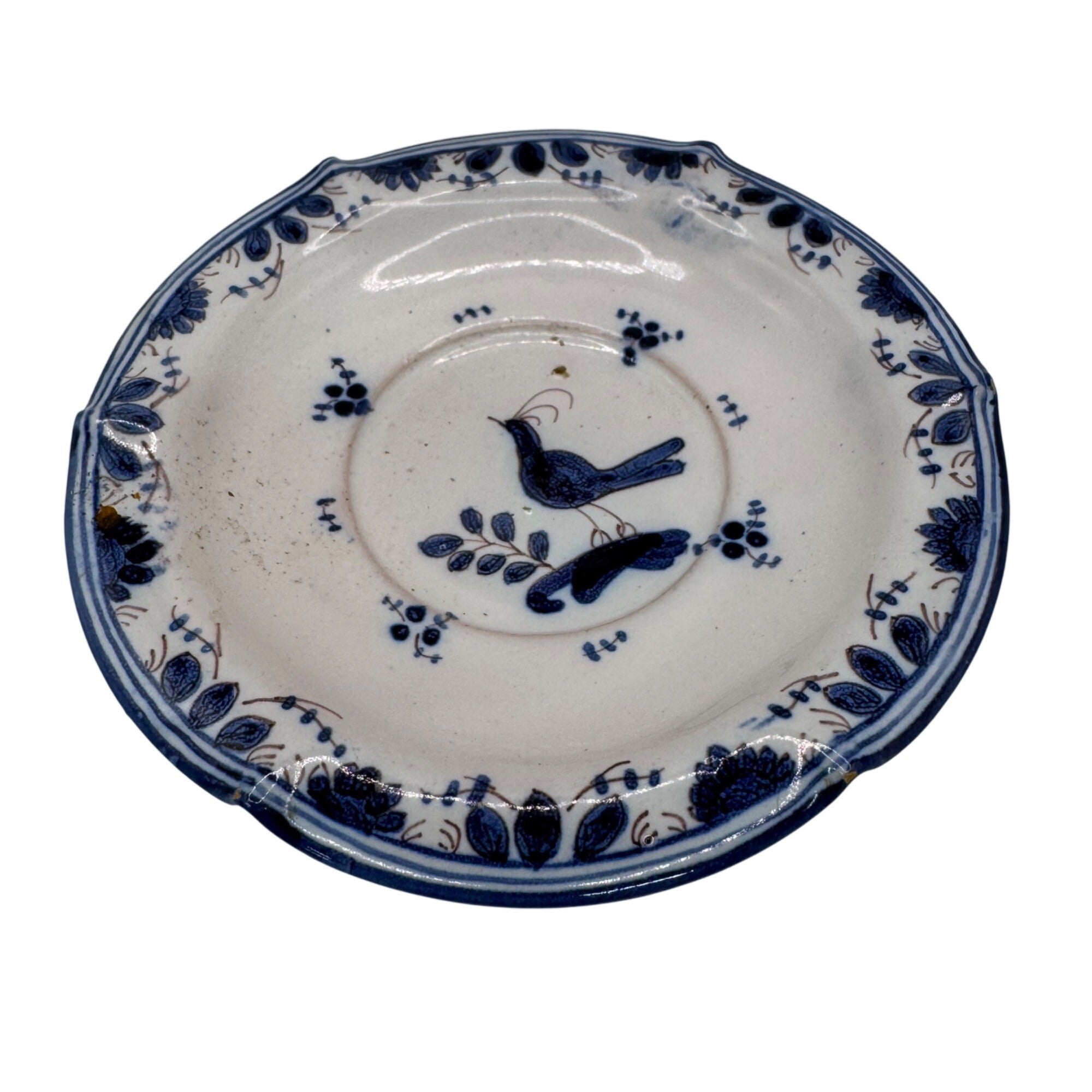 Antique Italian Blue White Ceramic Cup Teacup Saucer Set Floral And Bird Design