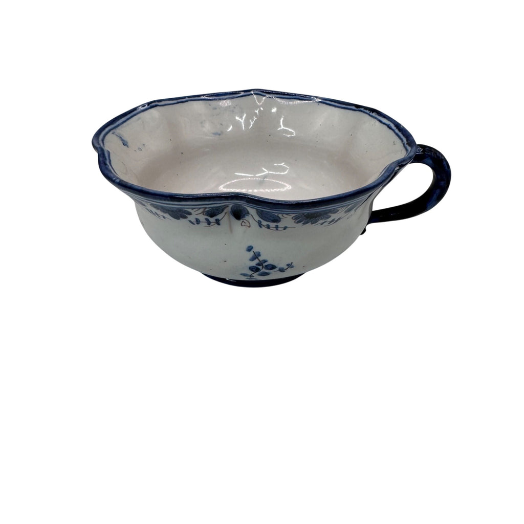 Antique Italian Blue White Ceramic Cup Teacup Saucer Set Floral And Bird Design