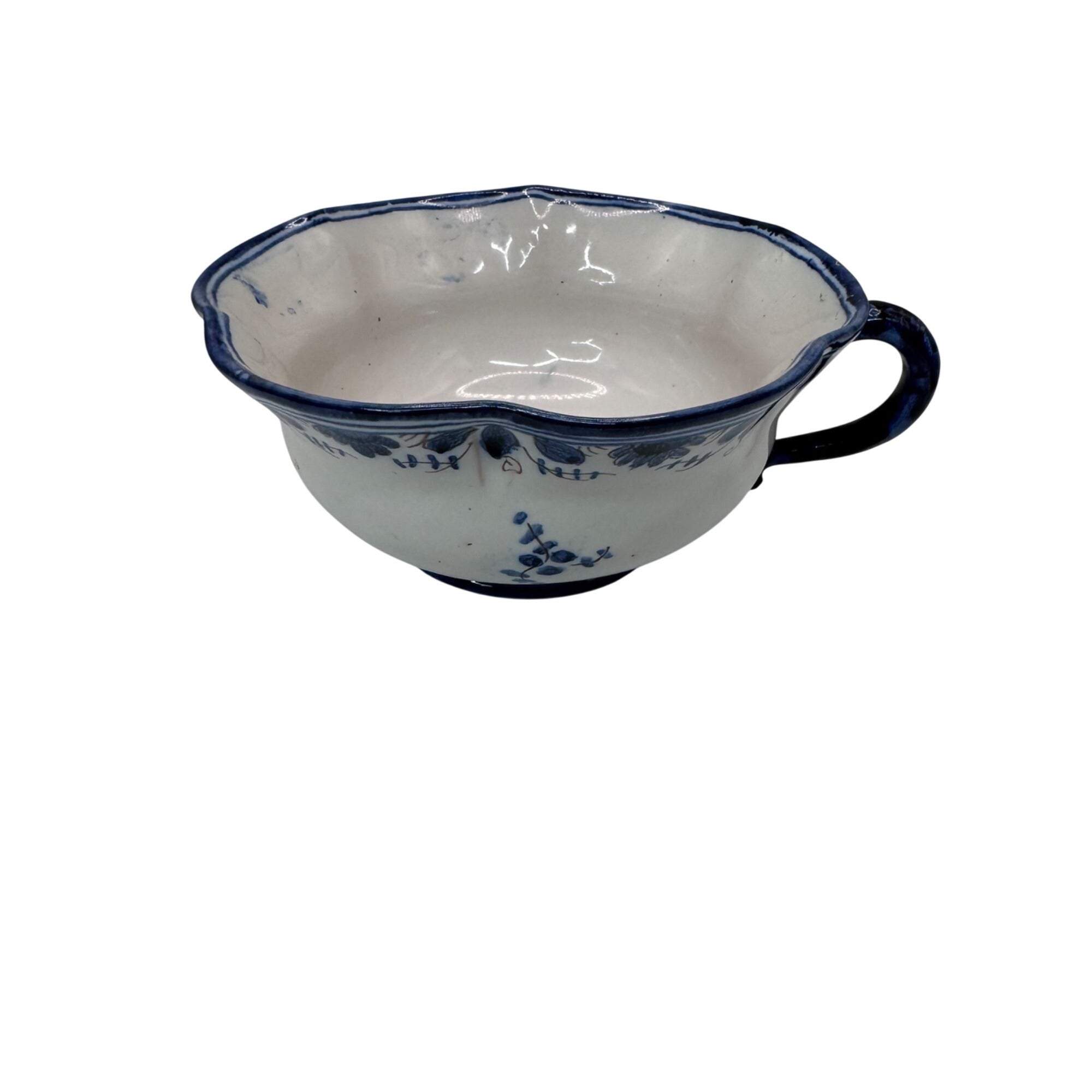 Antique Italian Blue White Ceramic Cup Teacup Saucer Set Floral And Bird Design