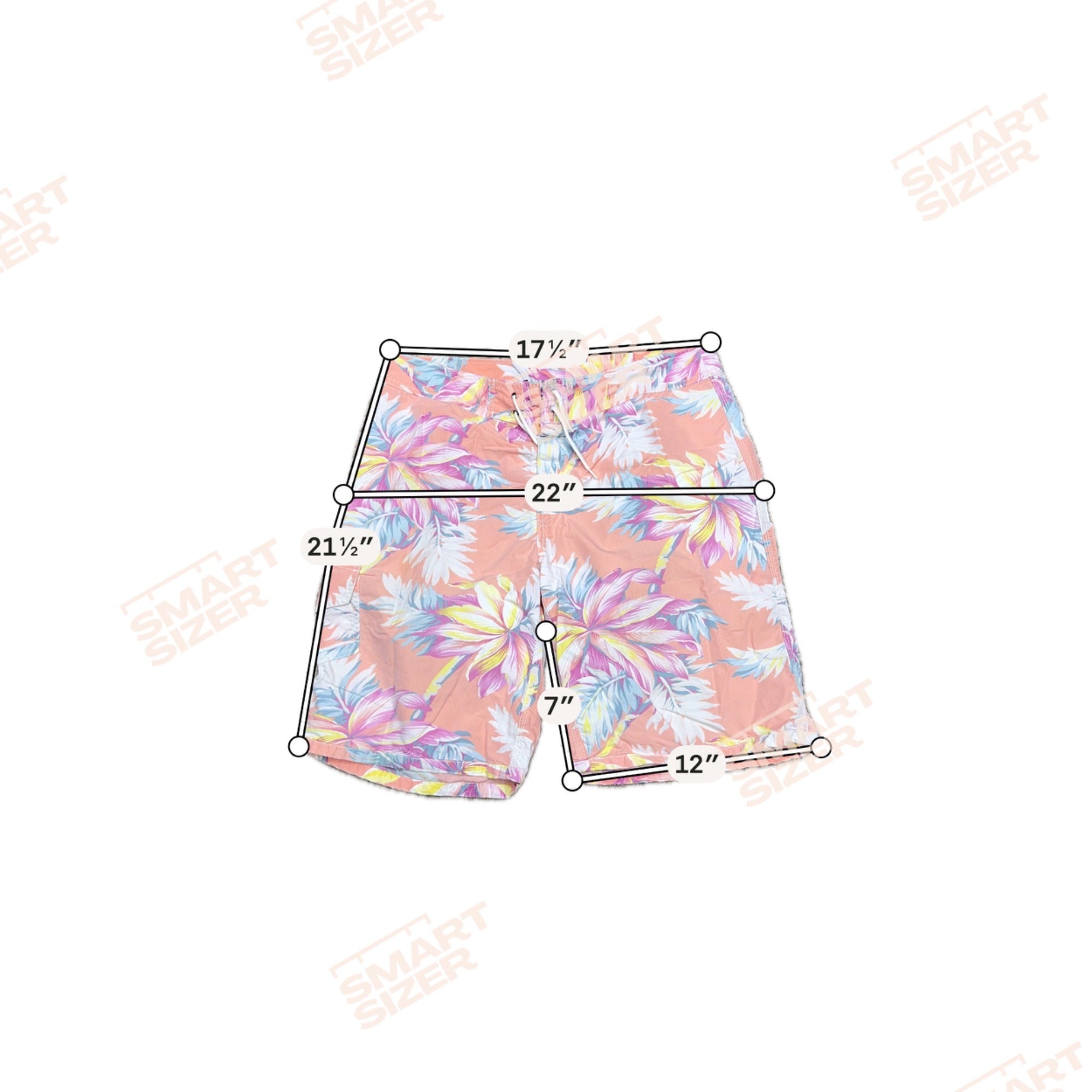 Polo Ralph Lauren Mens Hawaiian Floral Swim Trunks With Cargo Pockets Size 36 Coral & Multicolor Print