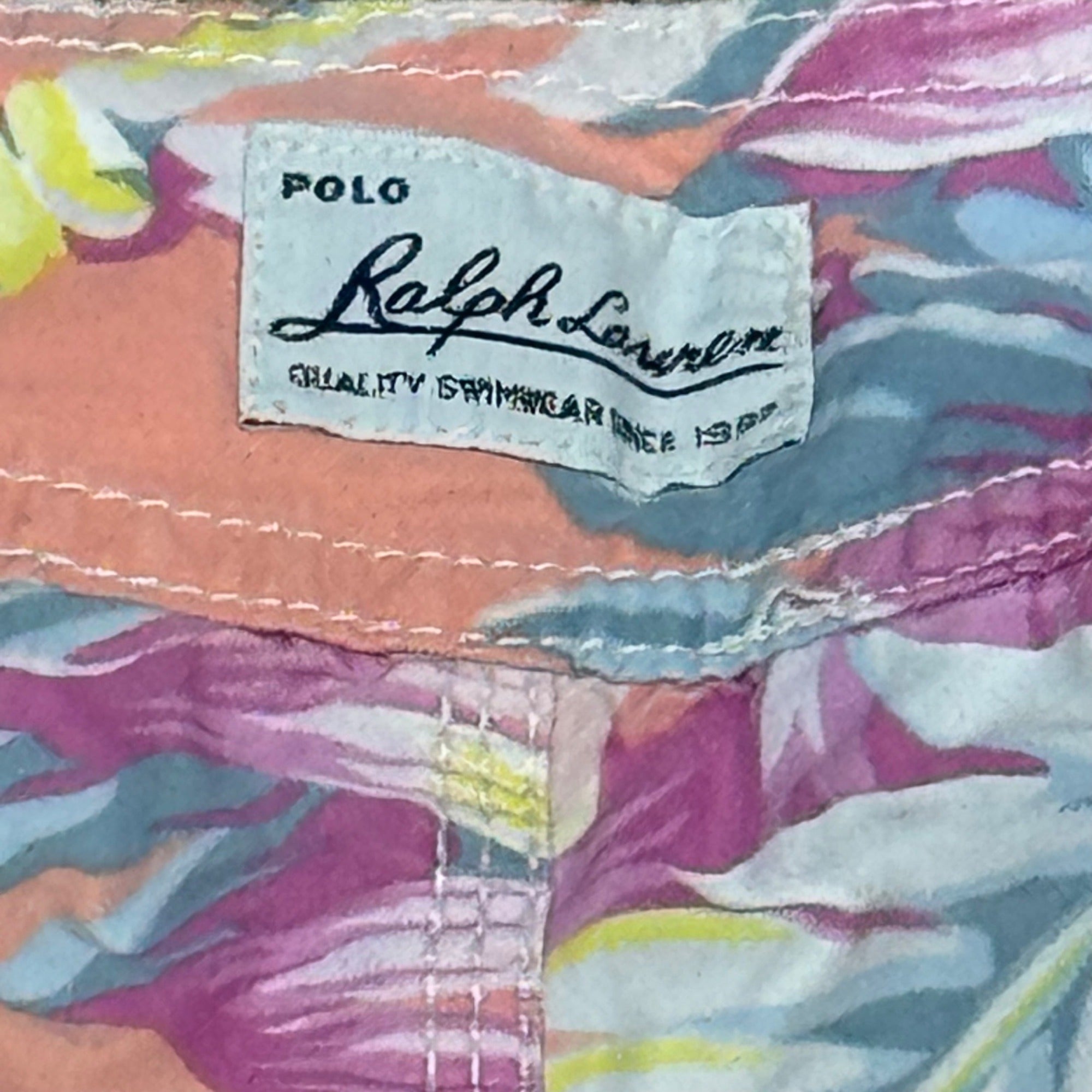 Polo Ralph Lauren Mens Hawaiian Floral Swim Trunks With Cargo Pockets Size 36 Coral & Multicolor Print