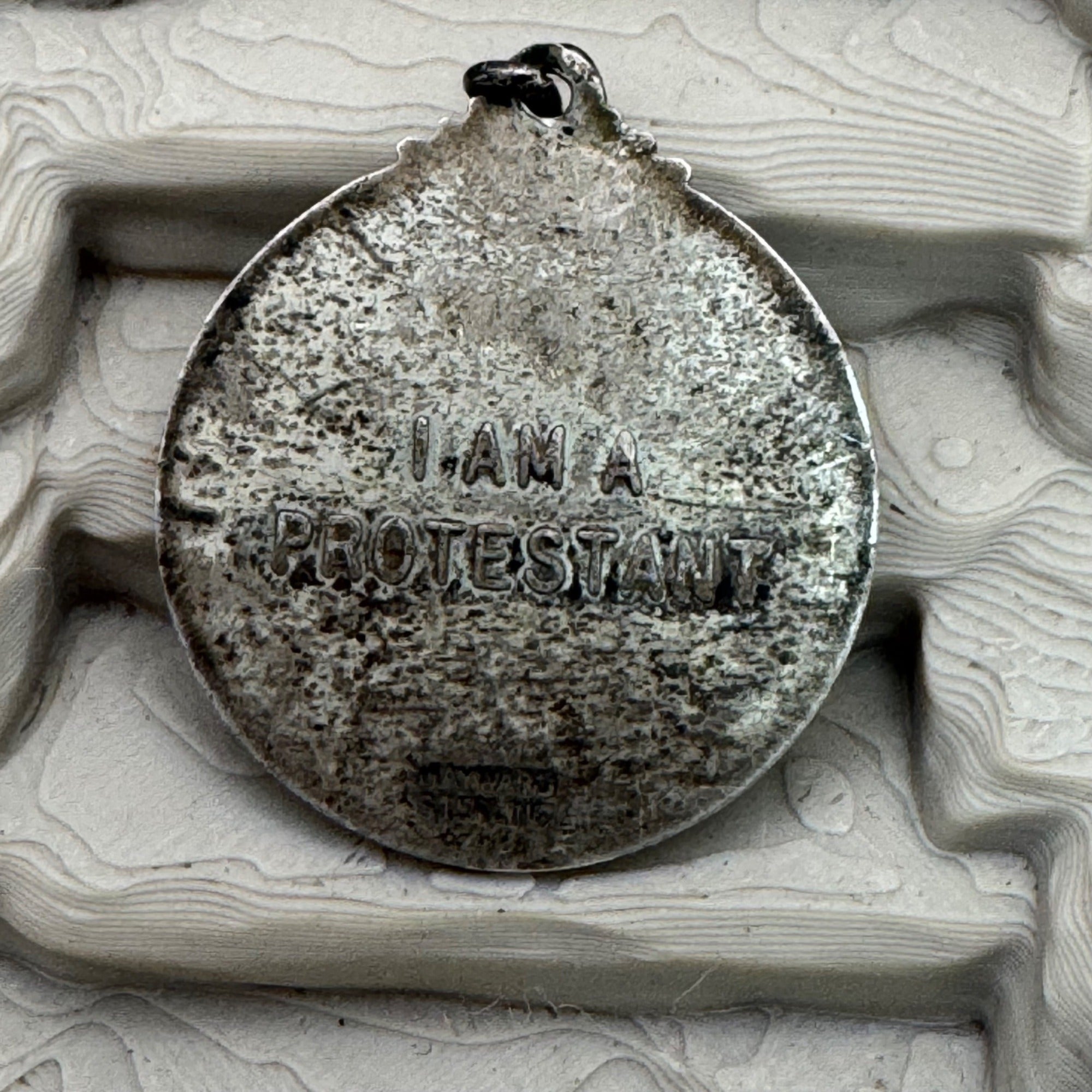 Hayward "I Am A Protestant" Pendant Sterling Silver Jesus Profile Estate Vintage