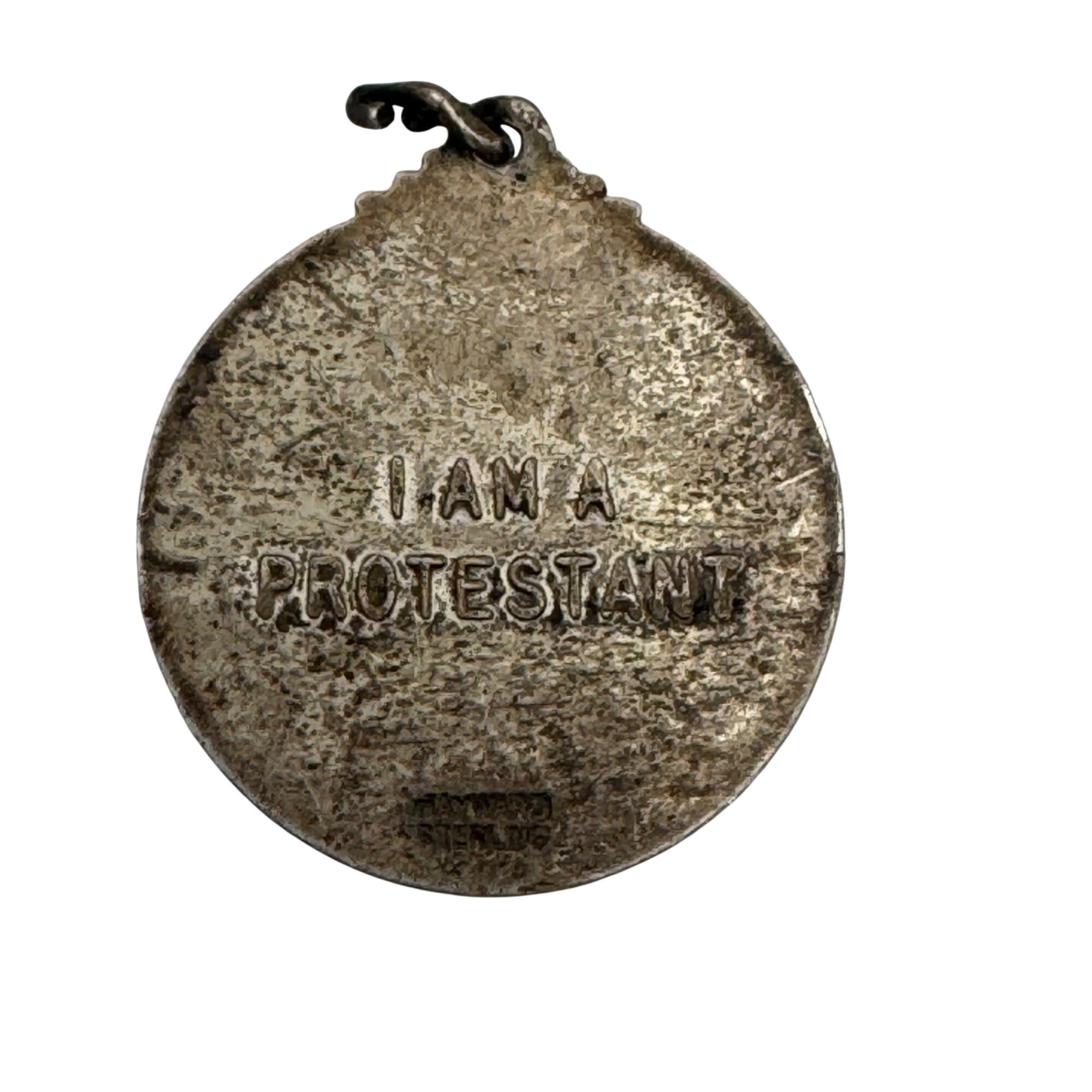 Hayward "I Am A Protestant" Pendant Sterling Silver Jesus Profile Estate Vintage