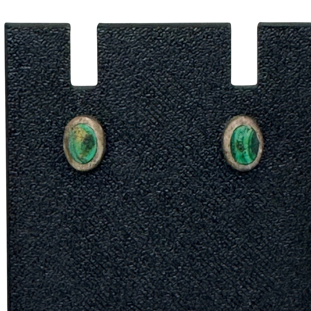 Vintage Sterling Silver 925 Oval Green Malachite Post Stud Earrings Southwest