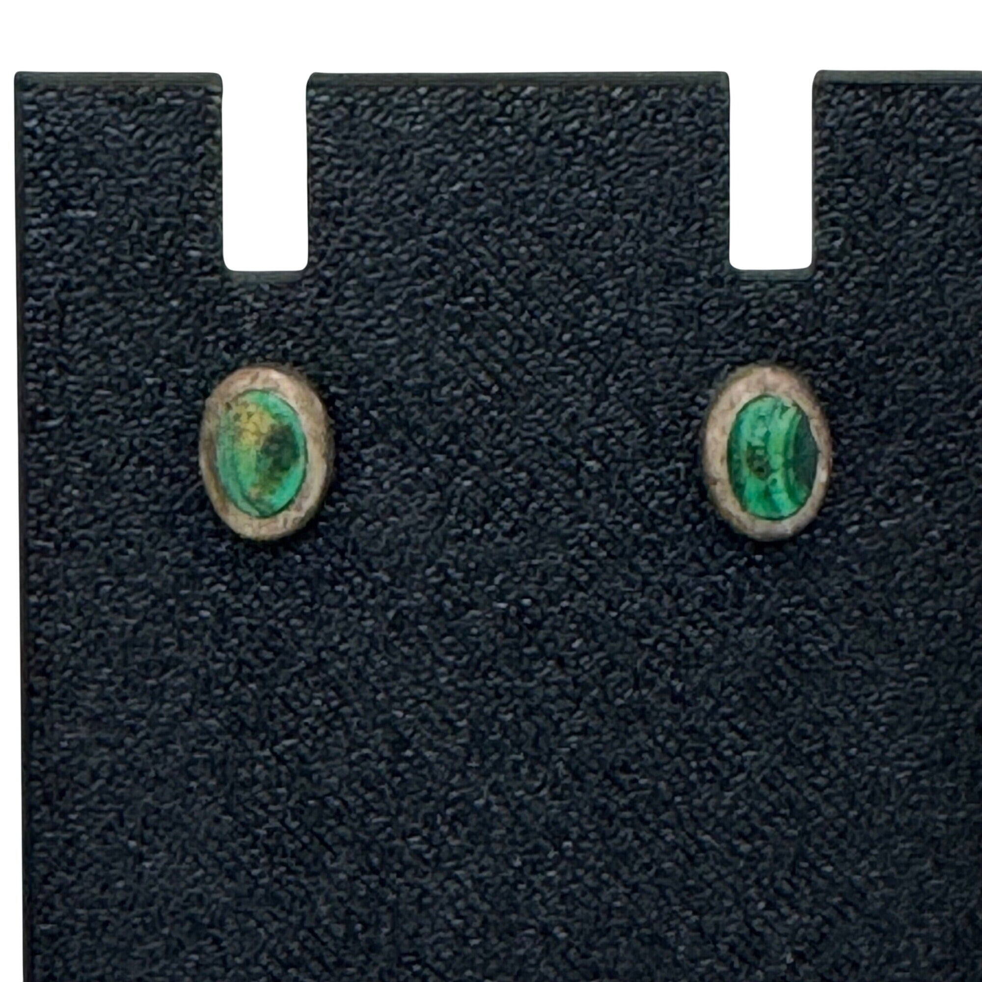 Vintage Sterling Silver 925 Oval Green Malachite Post Stud Earrings Southwest