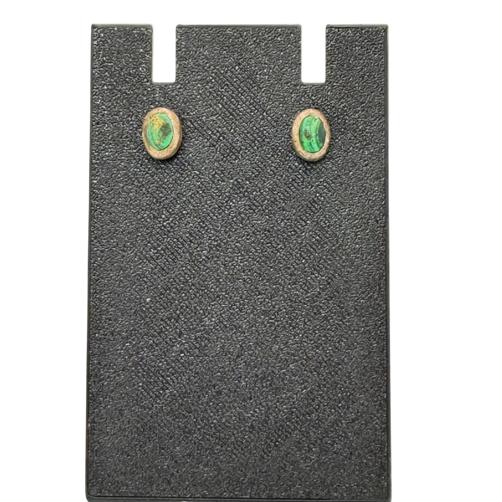 Vintage Sterling Silver 925 Oval Green Malachite Post Stud Earrings Southwest