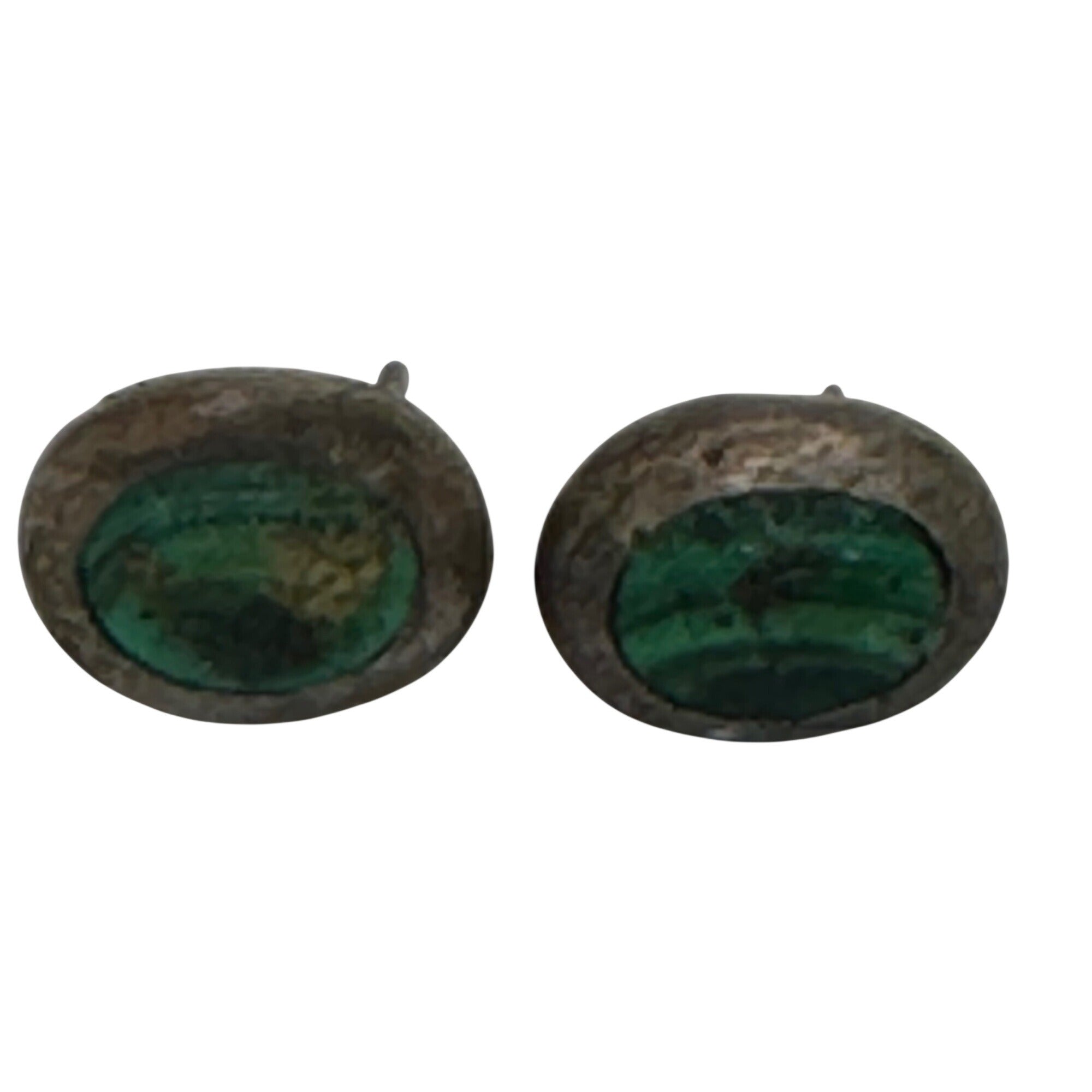 Vintage Sterling Silver 925 Oval Green Malachite Post Stud Earrings Southwest