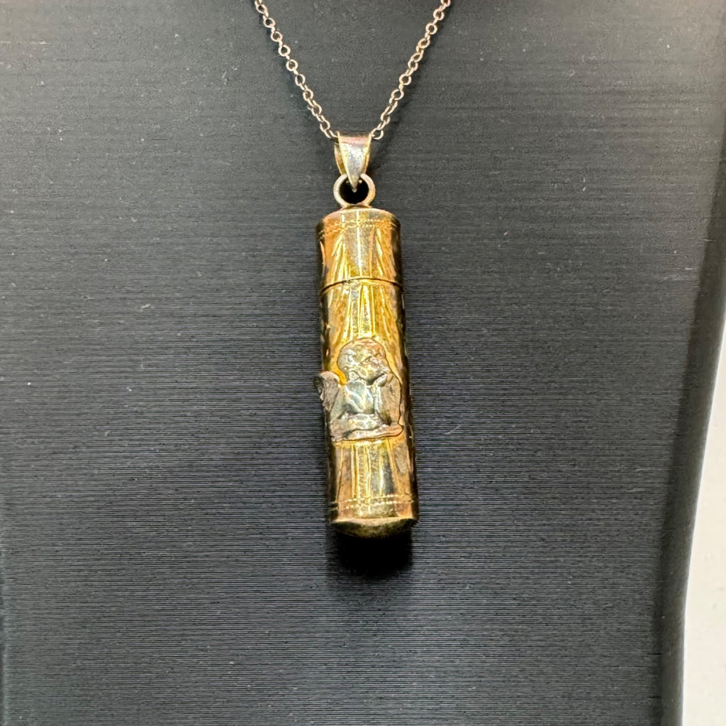Vintage Angel Pill Prayer Box Pendant Necklace 925 Sterling Silver Gold Vermeil