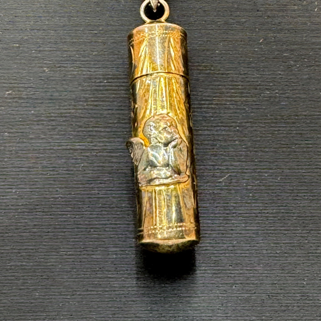 Vintage Angel Pill Prayer Box Pendant Necklace 925 Sterling Silver Gold Vermeil