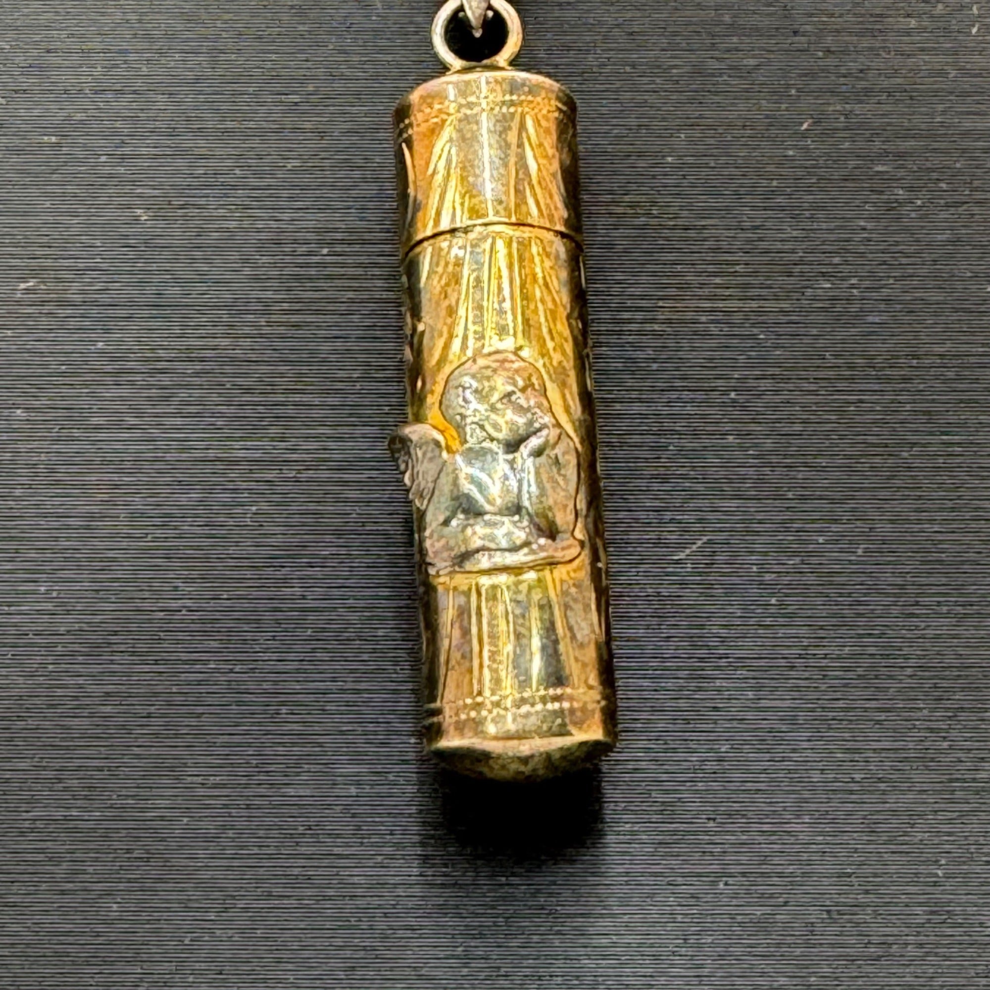 Vintage Angel Pill Prayer Box Pendant Necklace 925 Sterling Silver Gold Vermeil