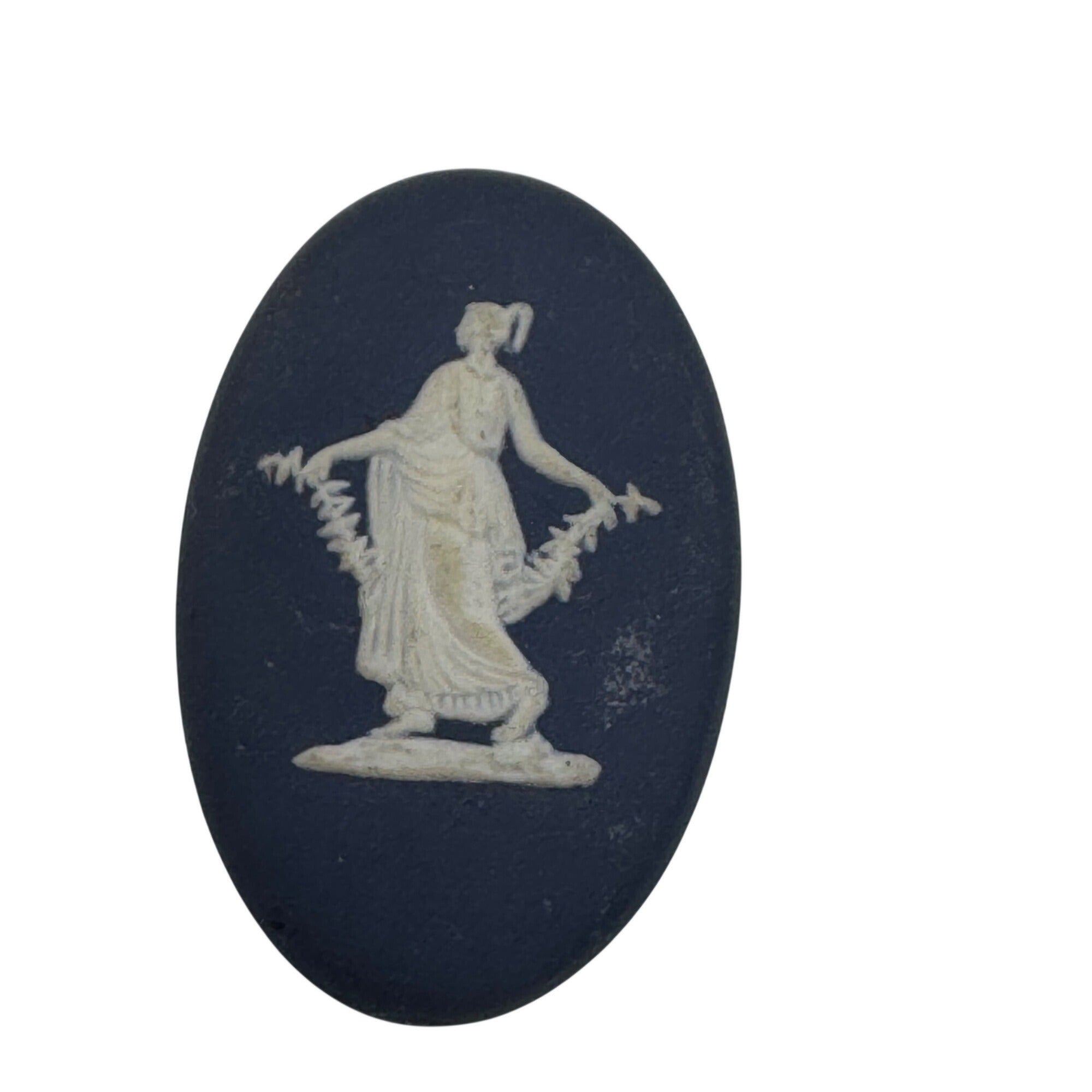 Wedgwood Jasperware Dark Blue Oval Cameo For Brooch Pendant Classical Woman VTG