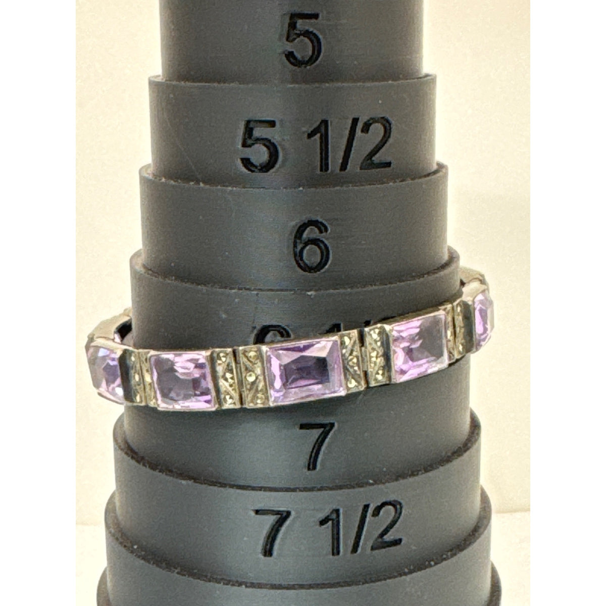 Sterling Silver Amethyst Tennis Bracelet Marcasite 6.5" Art Deco Vtg Statement