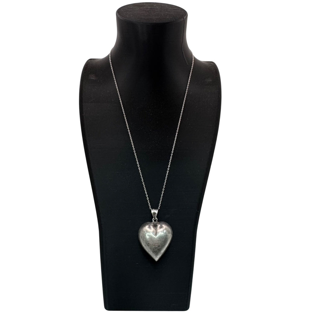Puffed Heart Pendant Necklace Sterling Silver Chain 925 18" Vintage Charm Puffy