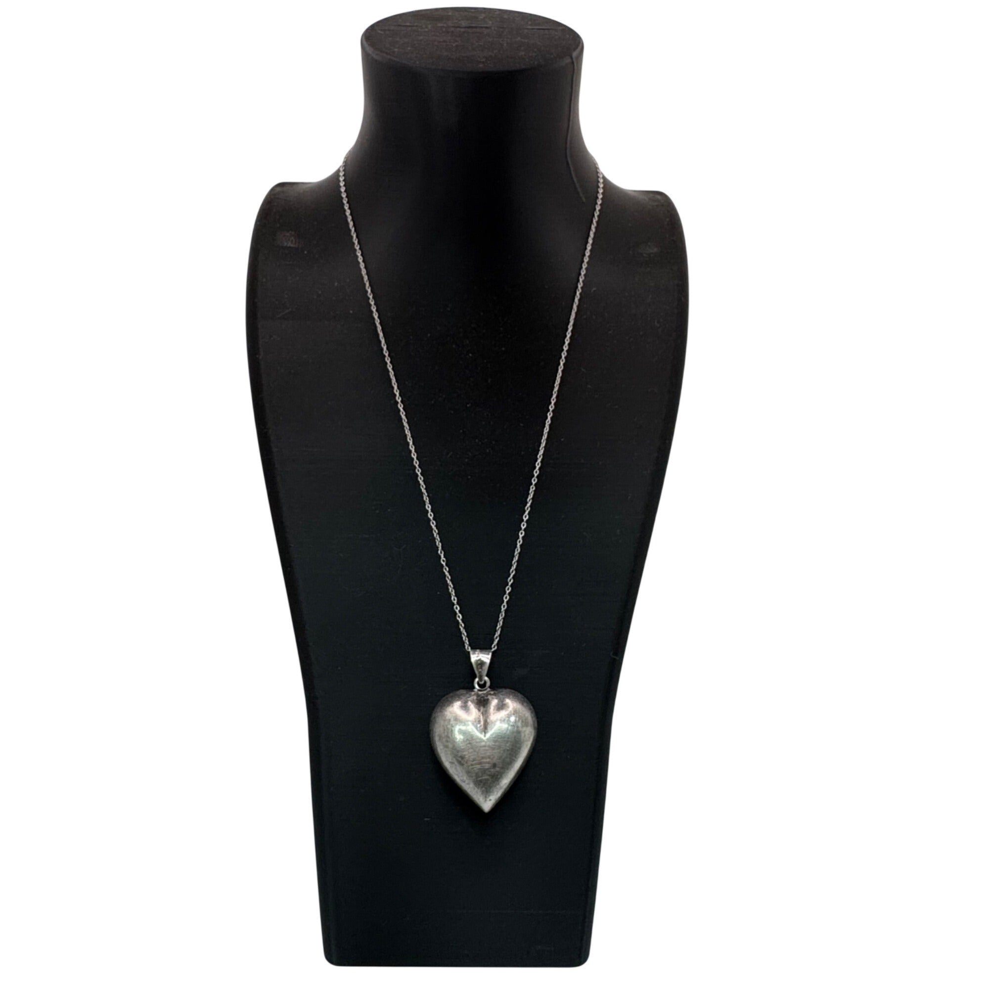Puffed Heart Pendant Necklace Sterling Silver Chain 925 18" Vintage Charm Puffy