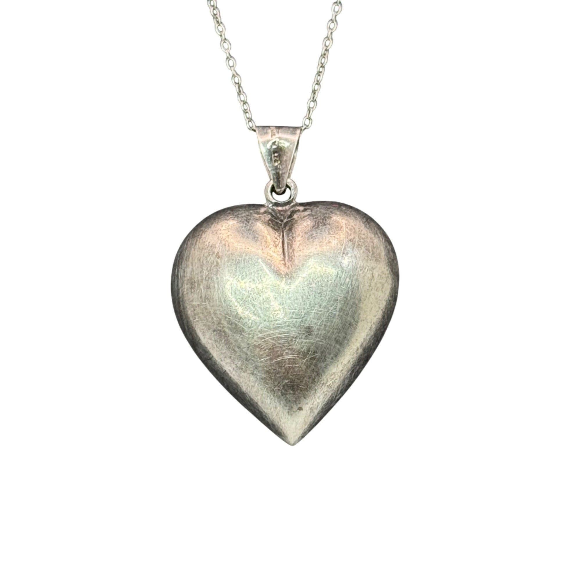Puffed Heart Pendant Necklace Sterling Silver Chain 925 18" Vintage Charm Puffy