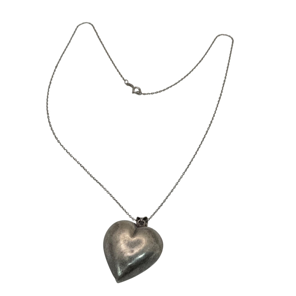 Puffed Heart Pendant Necklace Sterling Silver Chain 925 18" Vintage Charm Puffy
