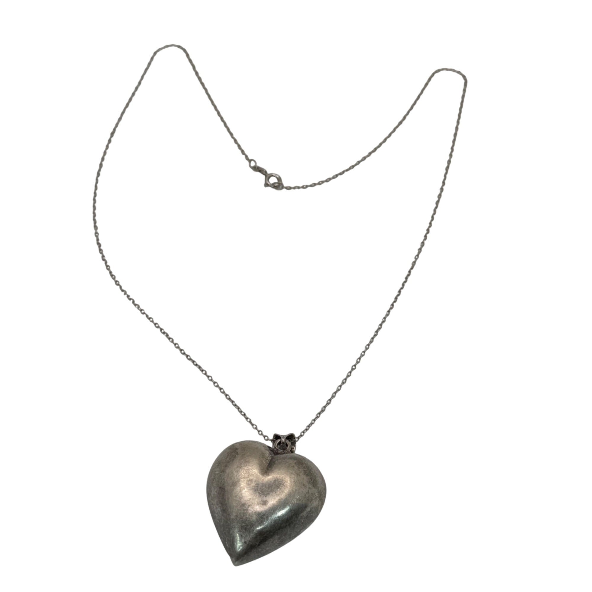 Puffed Heart Pendant Necklace Sterling Silver Chain 925 18" Vintage Charm Puffy