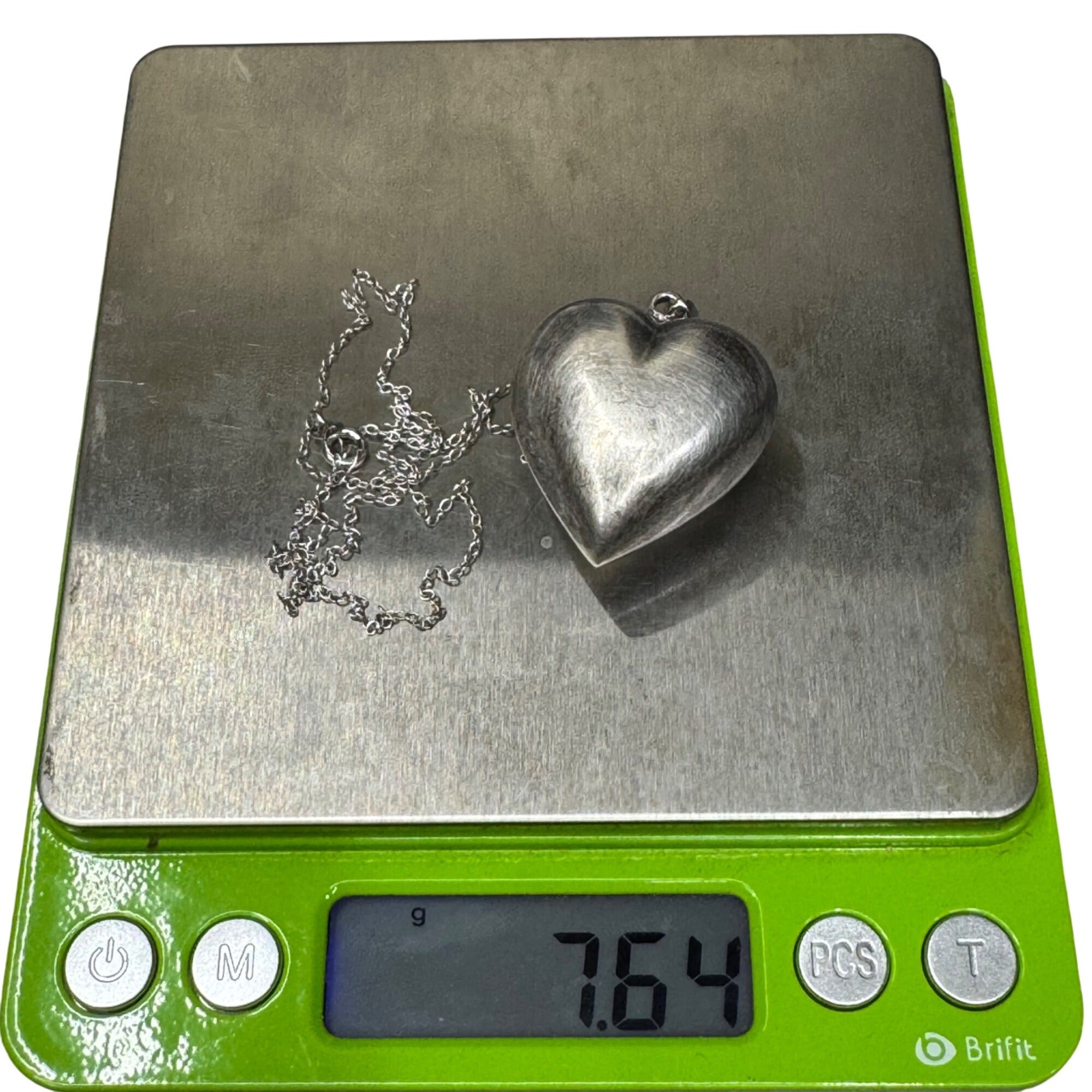 Puffed Heart Pendant Necklace Sterling Silver Chain 925 18" Vintage Charm Puffy
