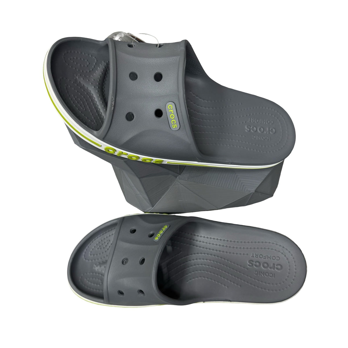 Crocs Bayaband Navy Blue Slides Neon Green Men’s Size 9 / Women’s Size 11