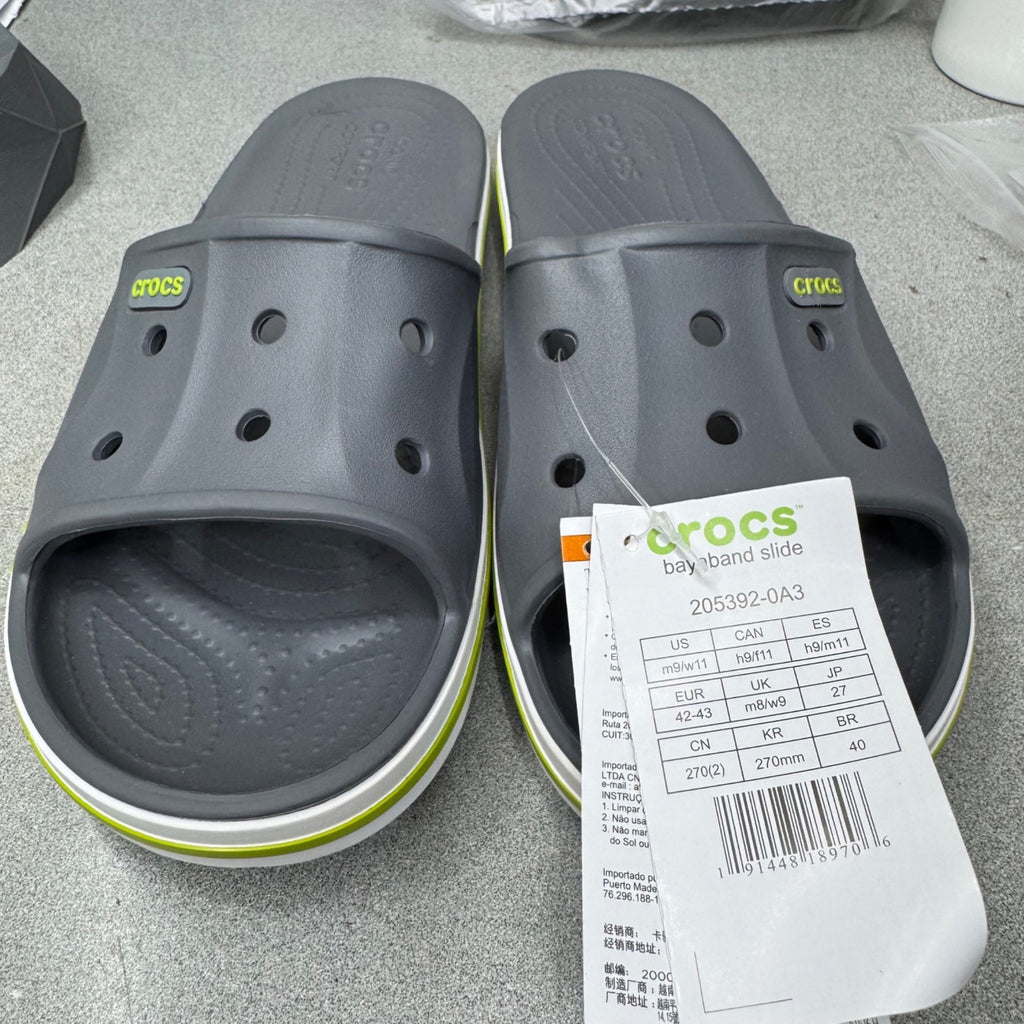 Crocs Bayaband Navy Blue Slides Neon Green Men’s Size 9 / Women’s Size 11
