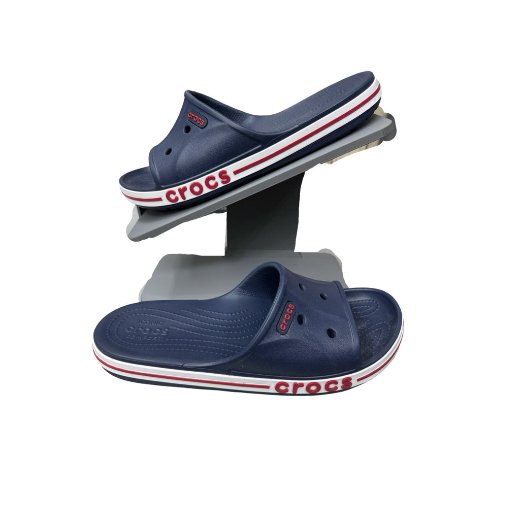 Crocs Bayaband Navy Blue Red Slip-On Sandals Men 9 Women 11 Lightweight Slides
