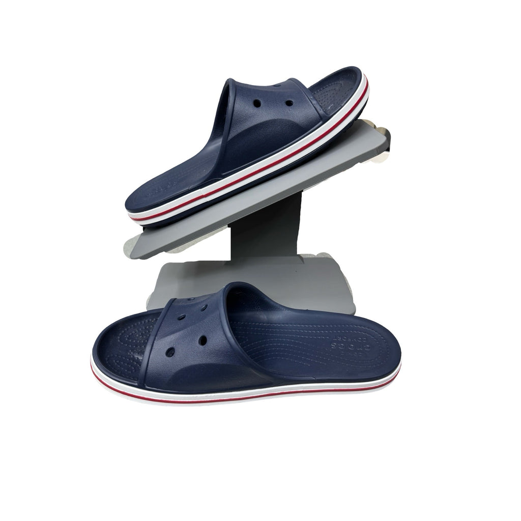 Crocs Bayaband Navy Blue Red Slip-On Sandals Men 9 Women 11 Lightweight Slides