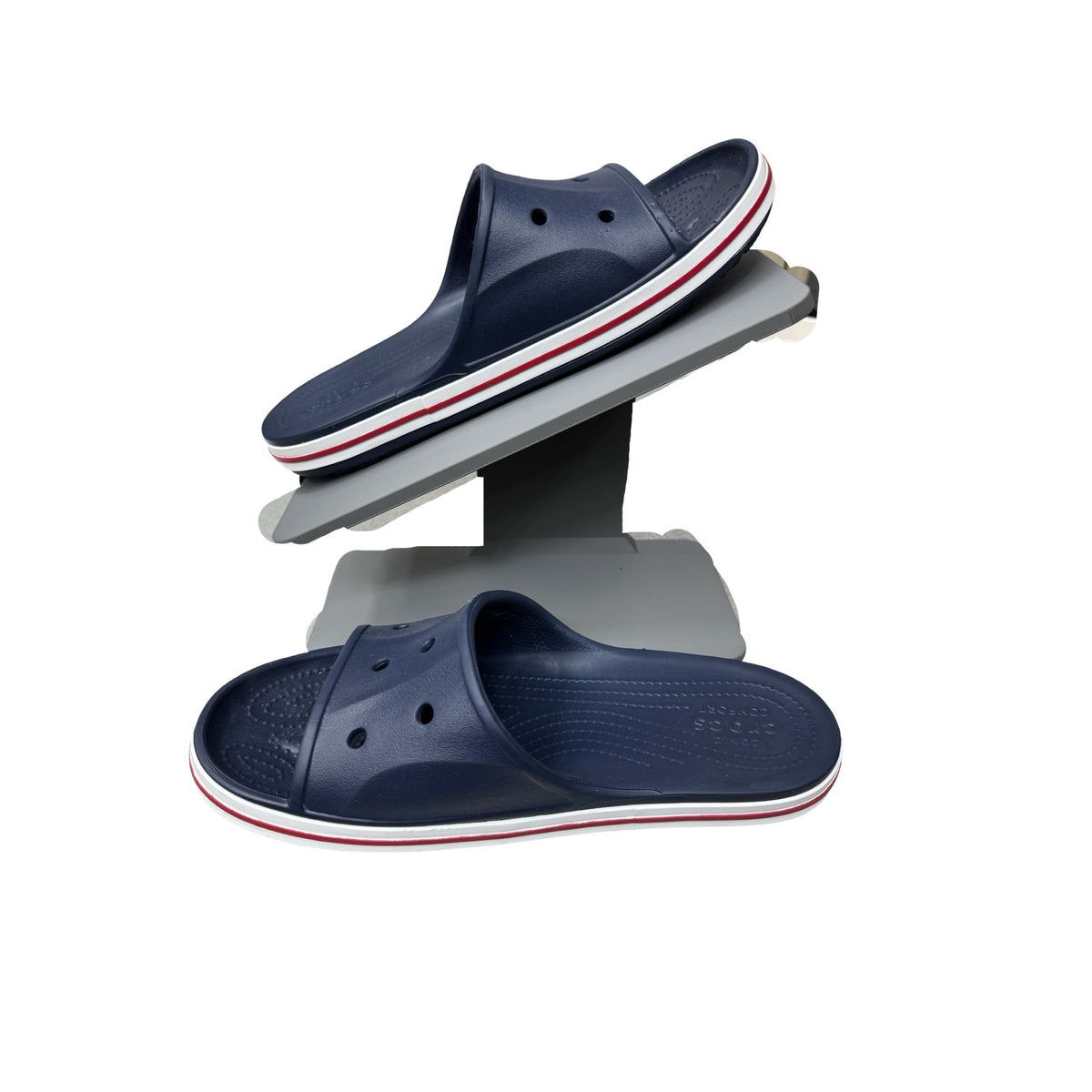 Crocs Bayaband Navy Blue Red Slip-On Sandals Men 9 Women 11 Lightweight Slides