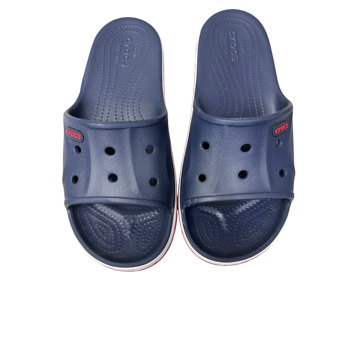 Crocs Bayaband Navy Blue Red Slip-On Sandals Men 9 Women 11 Lightweight Slides