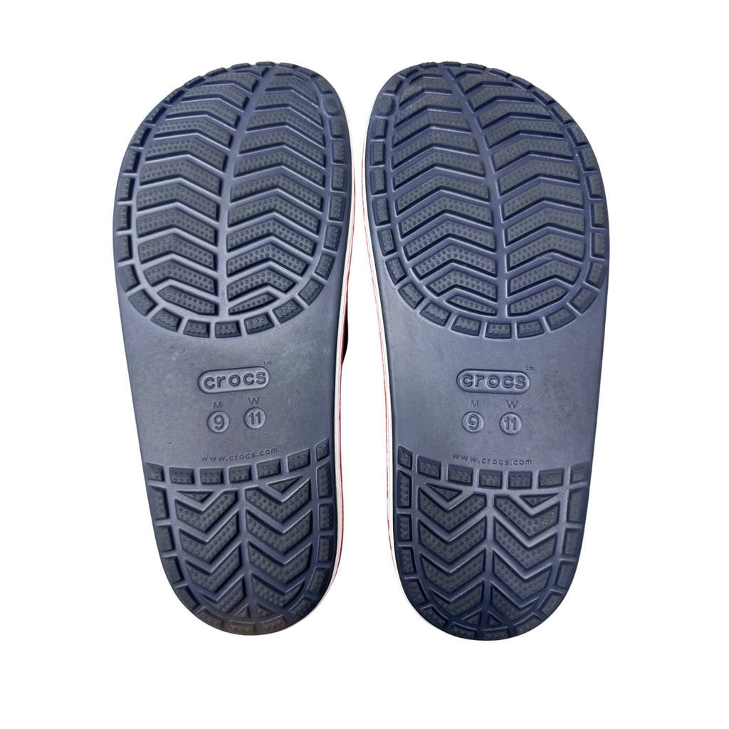 Crocs Bayaband Navy Blue Red Slip-On Sandals Men 9 Women 11 Lightweight Slides