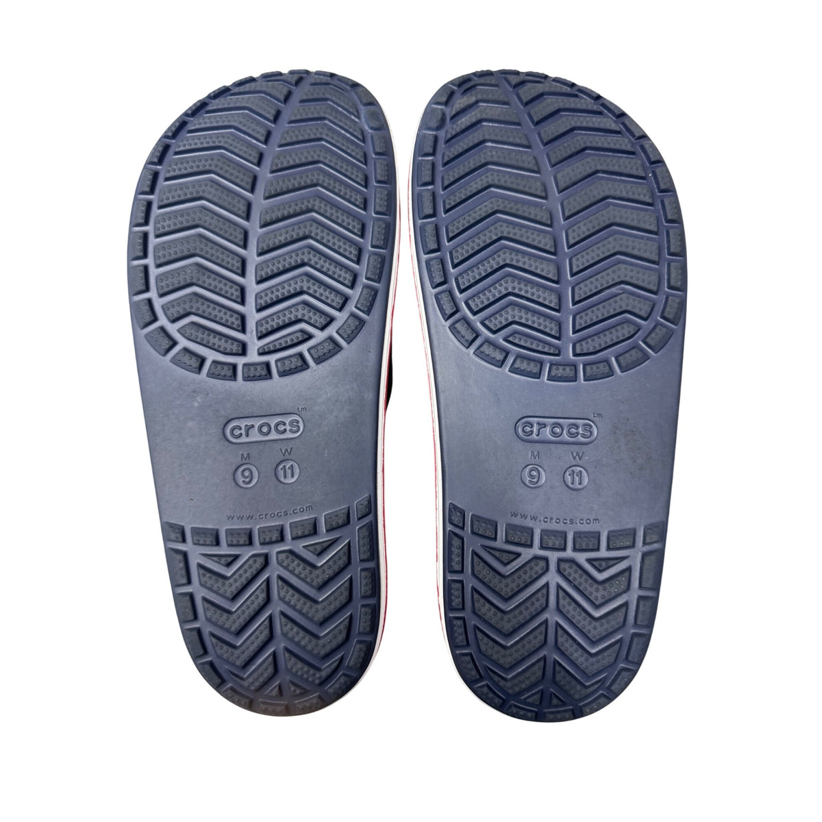 Crocs Bayaband Navy Blue Red Slip-On Sandals Men 9 Women 11 Lightweight Slides