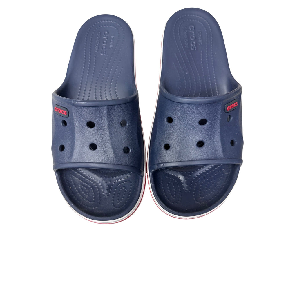 Crocs Bayaband Navy Blue Red Slip-On Sandals Men 9 Women 11 Lightweight Slides