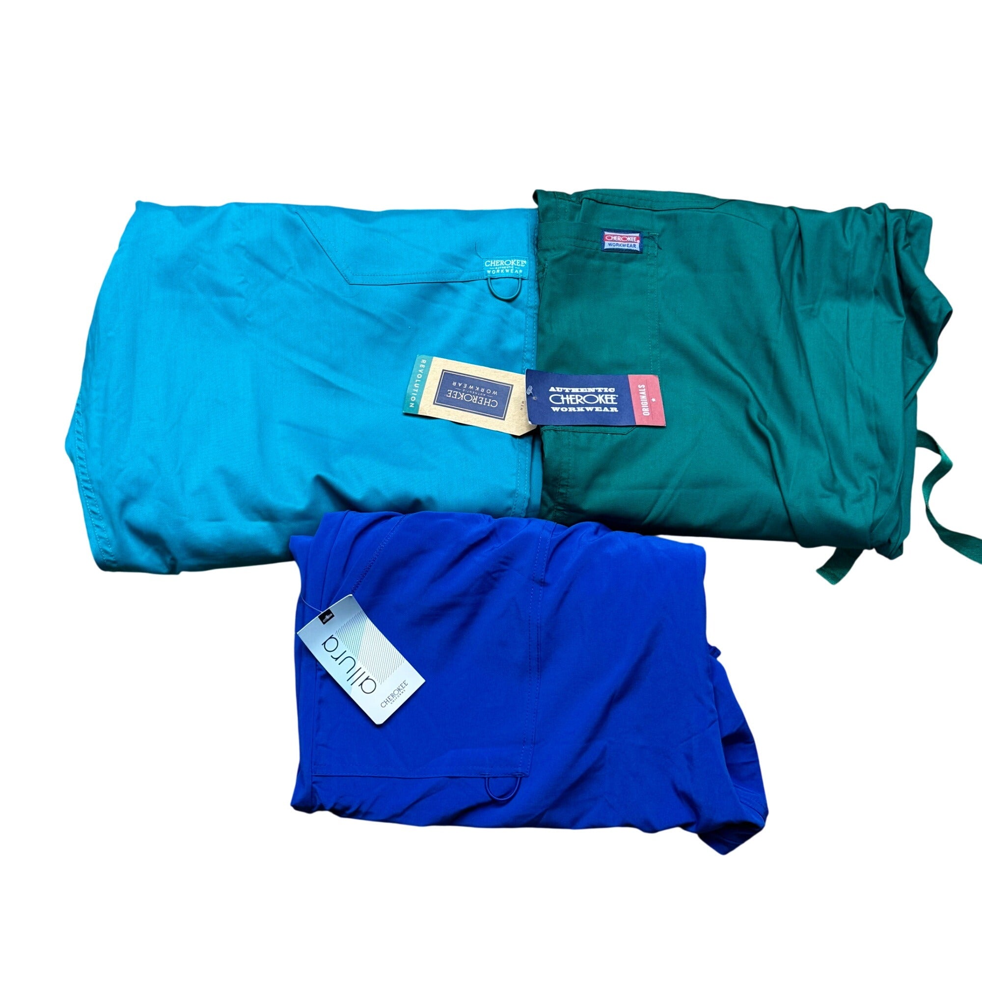 Cherokee Workwear Scrub Lot 3 Pairs 2XL Originals Allura Teal Royal Blue NEW