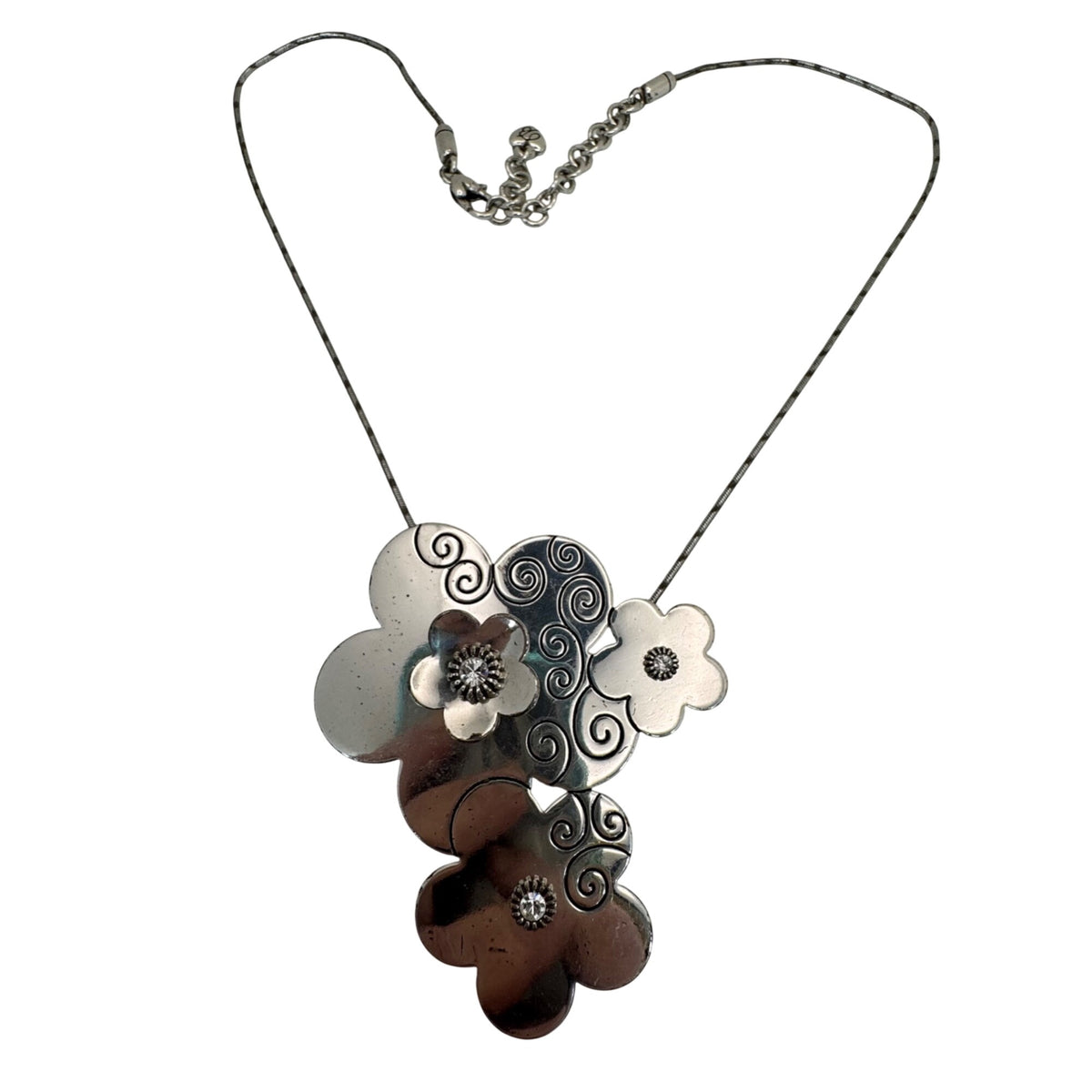 Brighton Florenza Necklace Braclet Cuff Set Silver Floral Jewelry Set With Pouch