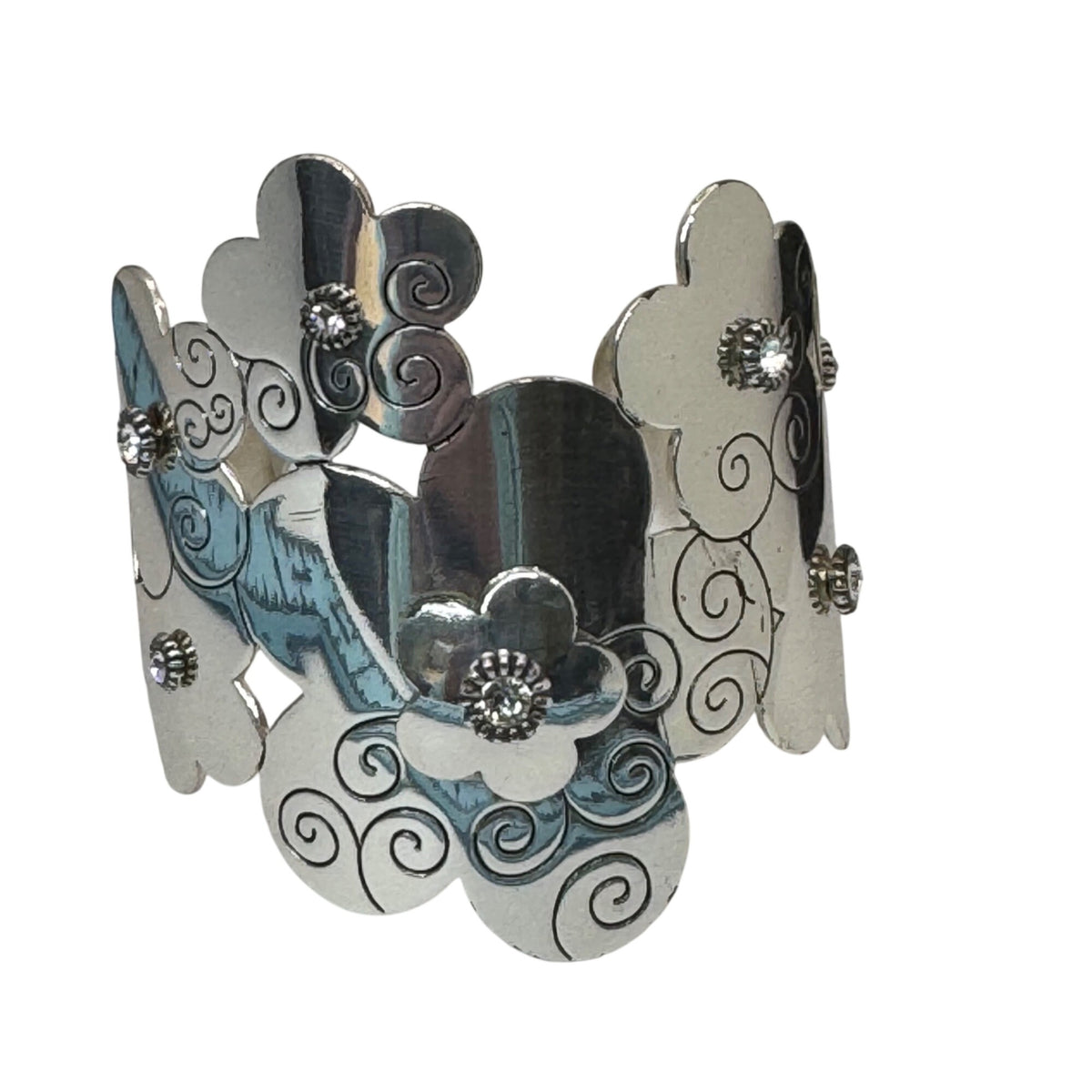Brighton Florenza Necklace Braclet Cuff Set Silver Floral Jewelry Set With Pouch