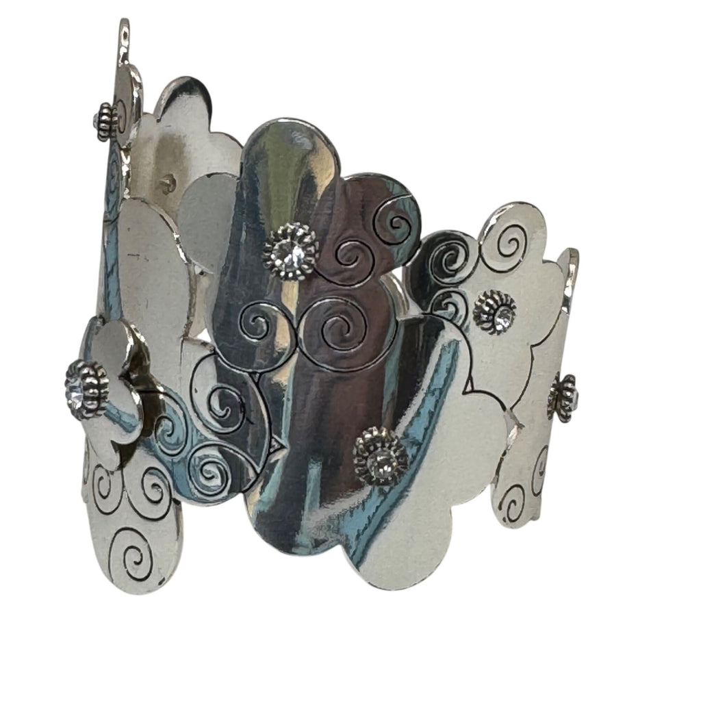Brighton Florenza Necklace Braclet Cuff Set Silver Floral Jewelry Set With Pouch