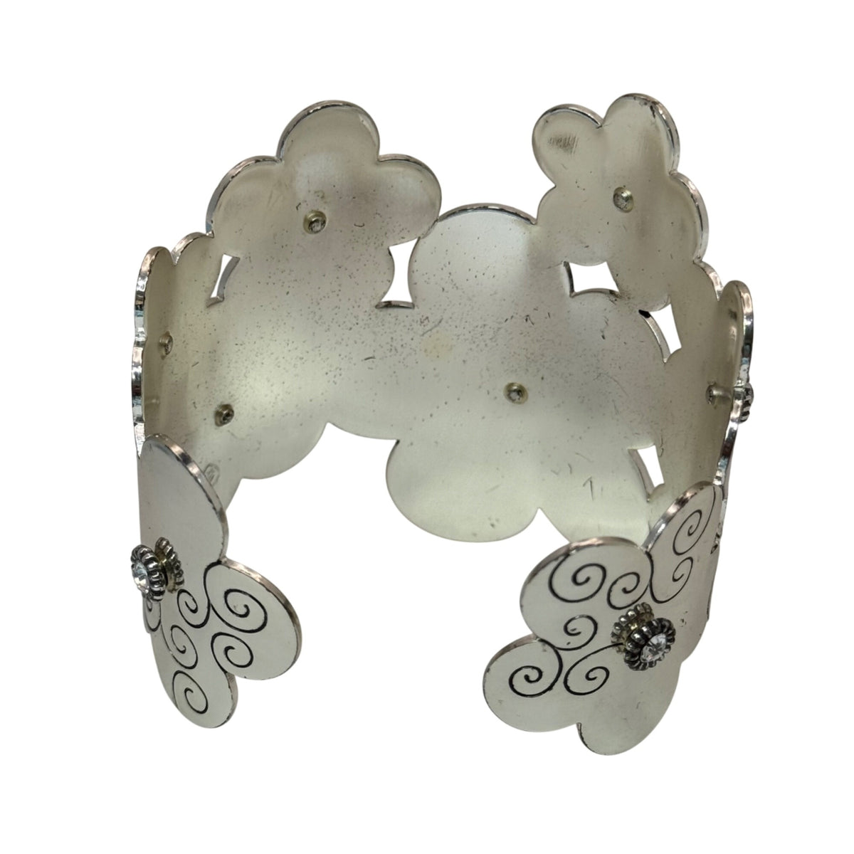 Brighton Florenza Necklace Braclet Cuff Set Silver Floral Jewelry Set With Pouch