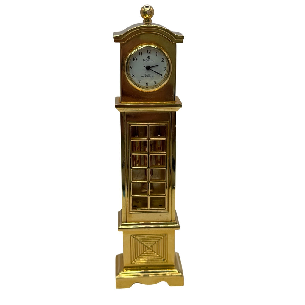 1988 Vintage Morita Miniature Grandfather Clock Gold Tone Quartz 12k GE Japan