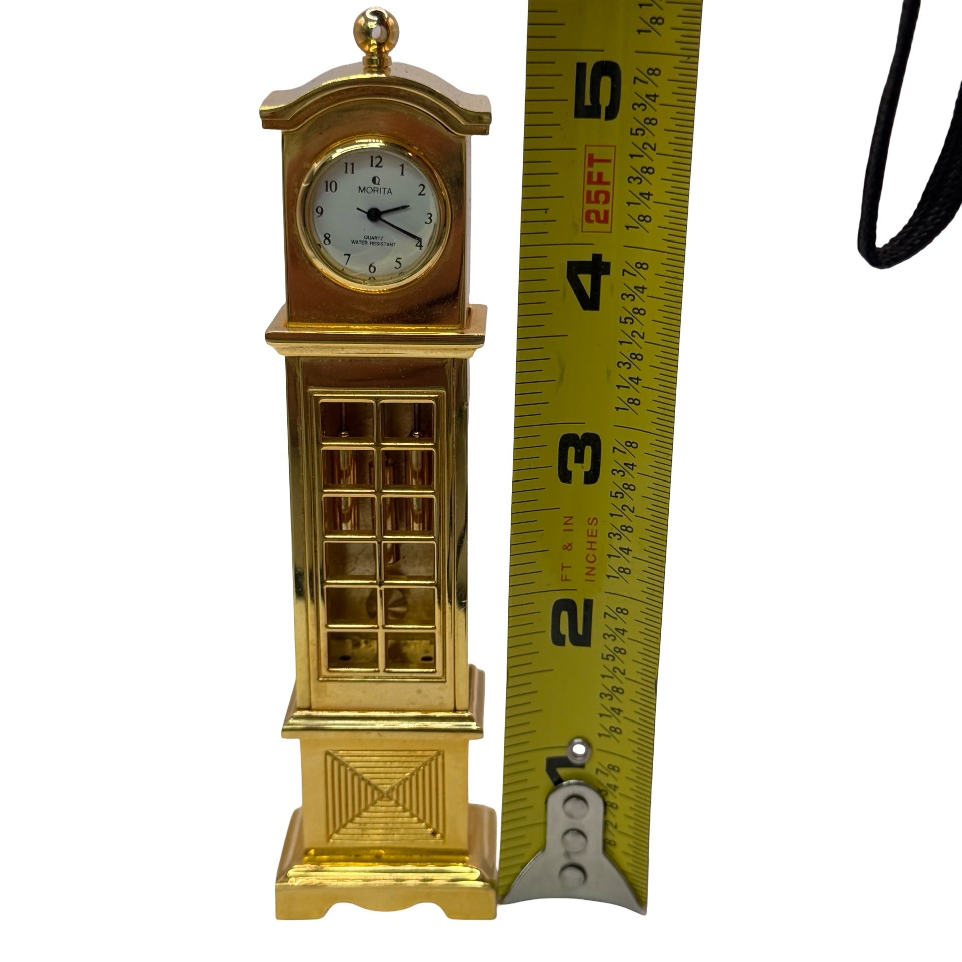 1988 Vintage Morita Miniature Grandfather Clock Gold Tone Quartz 12k GE Japan