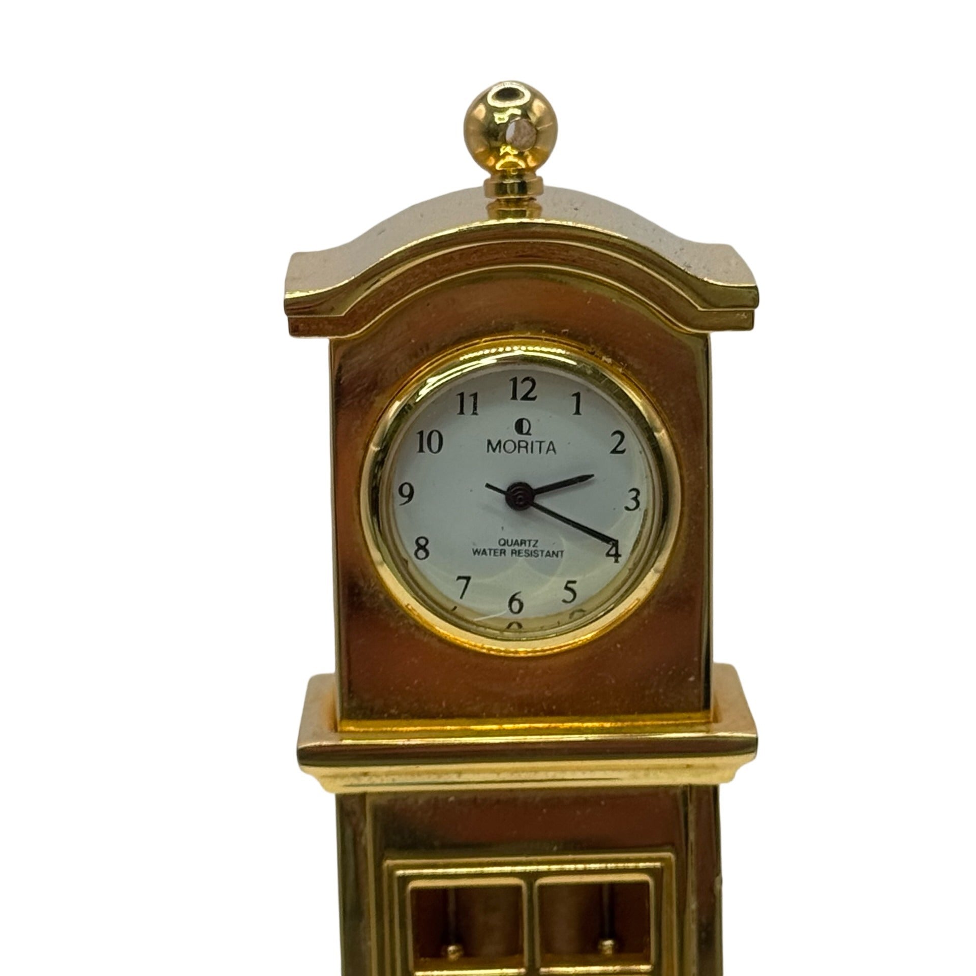 1988 Vintage Morita Miniature Grandfather Clock Gold Tone Quartz 12k GE Japan