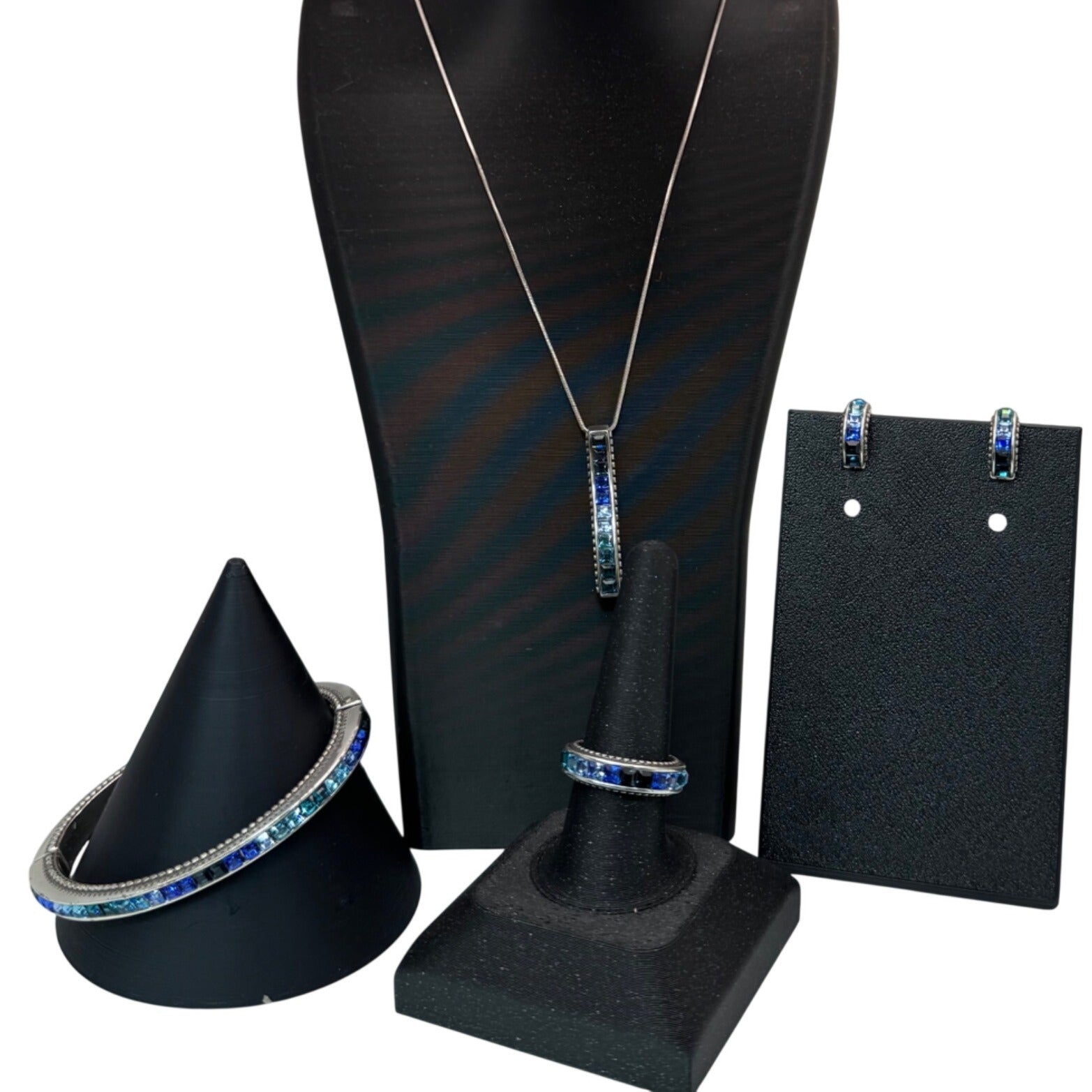 Brighton Spectrum Blue Set Crystal Necklace Bracelet Earrings Ring Size 8