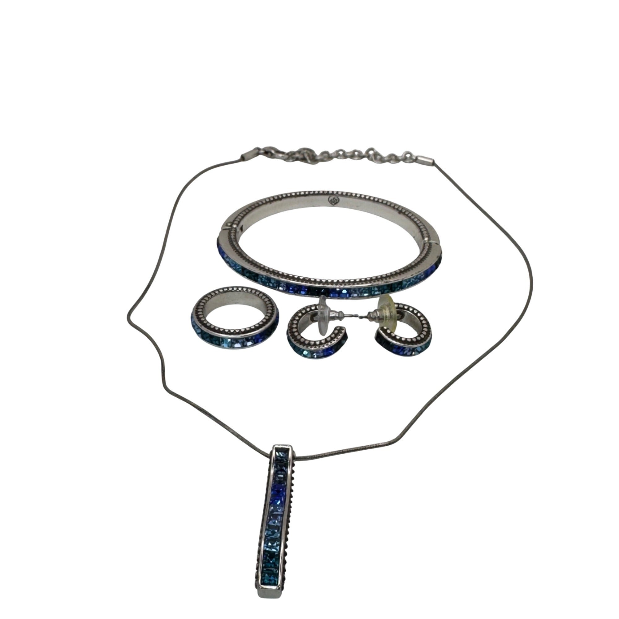 Brighton Spectrum Blue Set Crystal Necklace Bracelet Earrings Ring Size 8