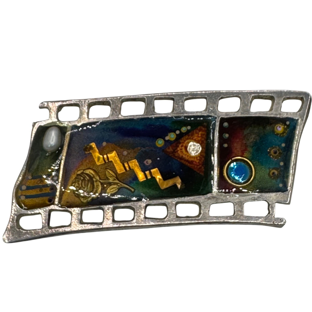 Vintage Yossi Steinberg Israel Abstract Pin Brooch Movie Reel Film Strip Enamel
