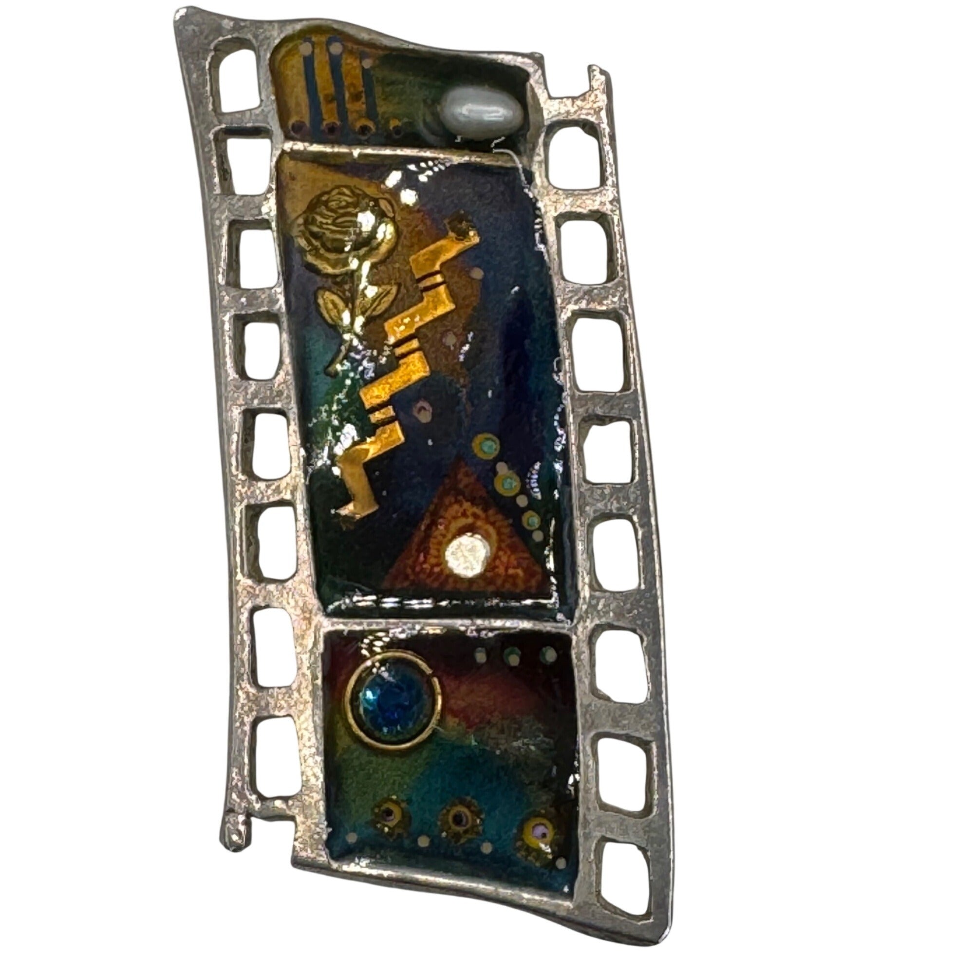 Vintage Yossi Steinberg Israel Abstract Pin Brooch Movie Reel Film Strip Enamel