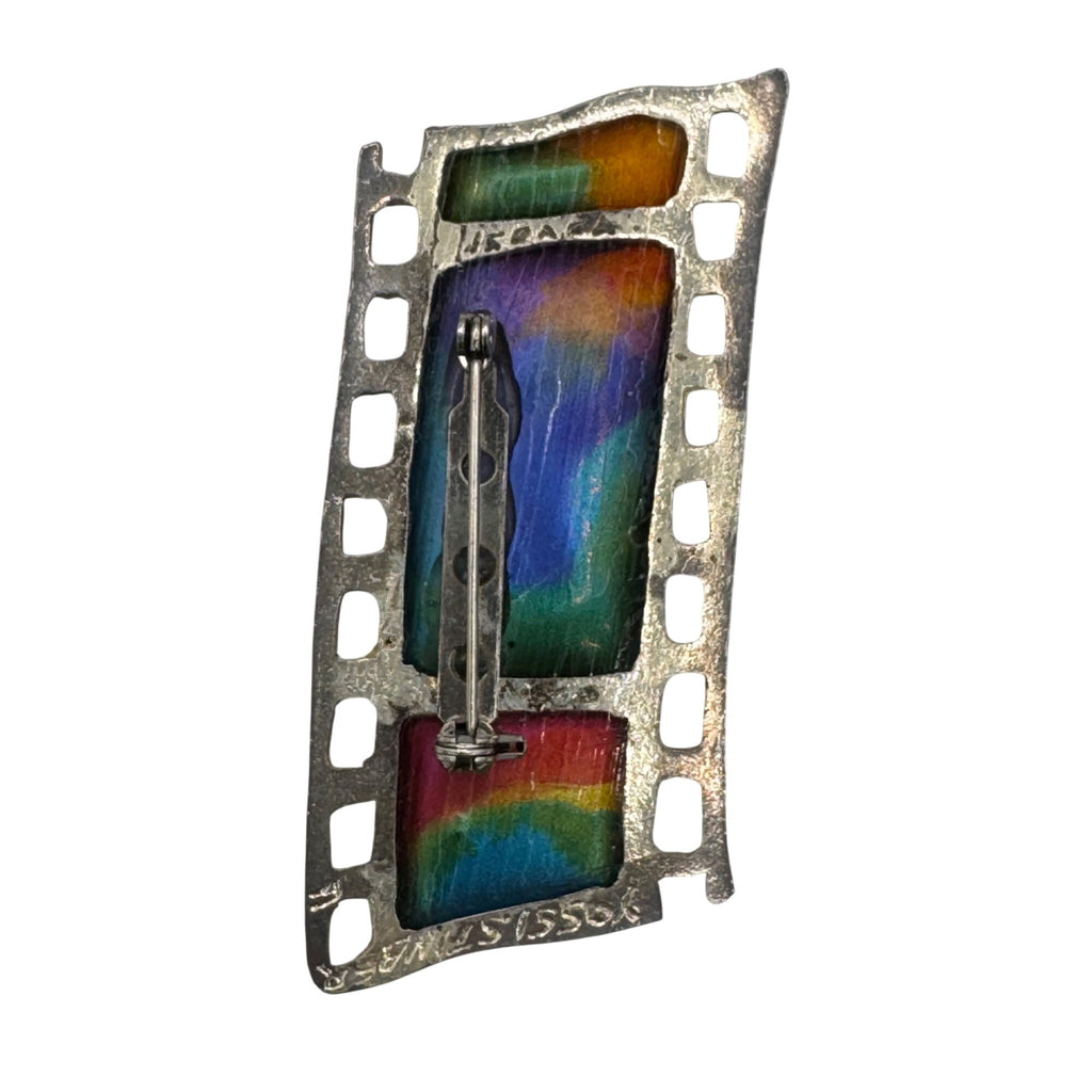 Vintage Yossi Steinberg Israel Abstract Pin Brooch Movie Reel Film Strip Enamel