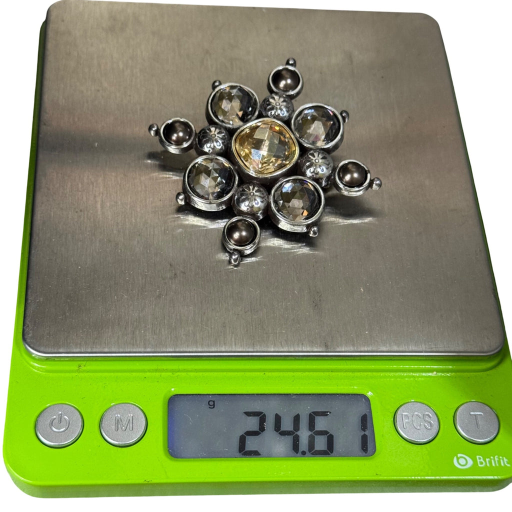 Brighton Serena Venus Rising Silver-Tone Starburst Pin Brooch Faceted Clear 2"