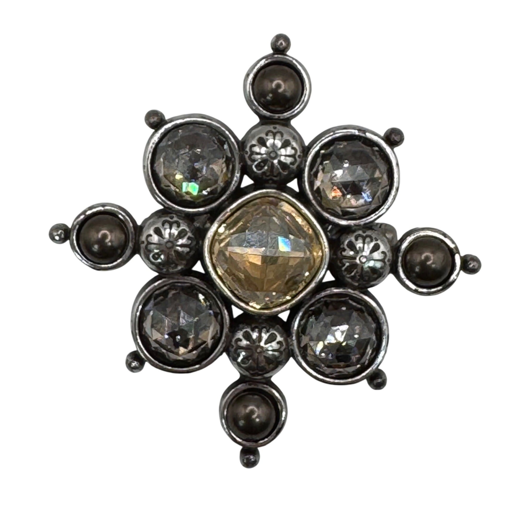 Brighton Serena Venus Rising Silver-Tone Starburst Pin Brooch Faceted Clear 2"
