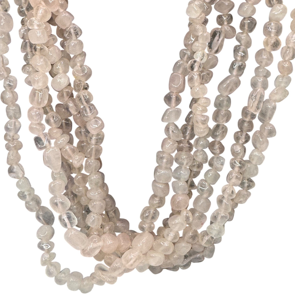 Vtg Multi-Strand Rose Quartz Beaded Necklace Carved Leaf Clasp 10K Gold Filled