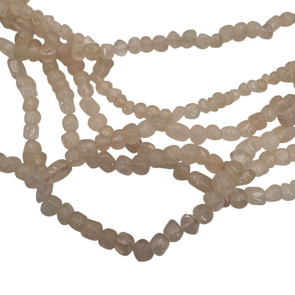 Vtg Multi-Strand Rose Quartz Beaded Necklace Carved Leaf Clasp 10K Gold Filled
