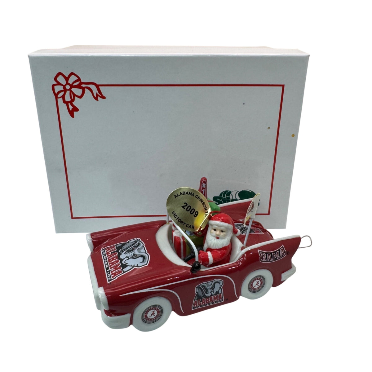 Alabama Crimson Tide 2009 Victory Car Ornament Danbury Mint Santa Original Box