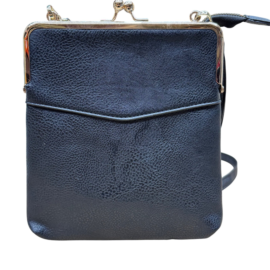 HOBO ALBA Navy Blue Crossbody Vegan Leather Bag Kiss Lock Frame Coin Purse Strap
